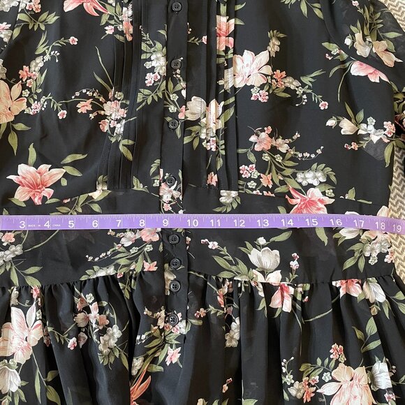 Unique Vintage - Black Floral Chiffon Dress - Size XL/14 - Picture 8 of 9